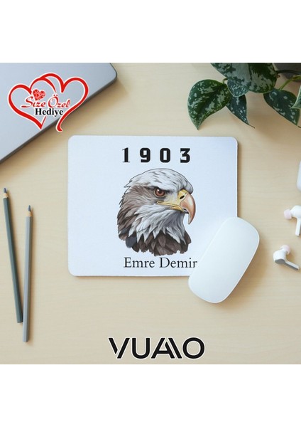 Kişiye Özel Isimli ve Kartal Temalı Mouse Pad 21X17 Cm, Kaymaz Taban - Baskılı Mousepad