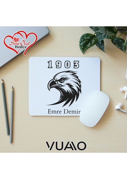 Kişiye Özel Isimli ve Kartal Temalı Mouse Pad 21X17 Cm, Kaymaz Taban - Baskılı Mousepad
