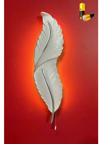 Tüy Aplik Ledli Pilli Dekoratif Duvar Aydınlatma - Şık Ve Modern Tasarım - (60 x 16 cm )
