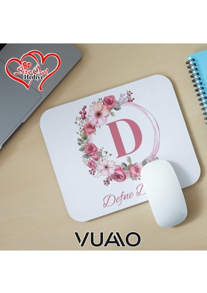 Kişiye Özel Isimli ve Harfli Desenli Mouse Pad 21X17 Cm, Kaymaz Taban - Baskılı Mousepad