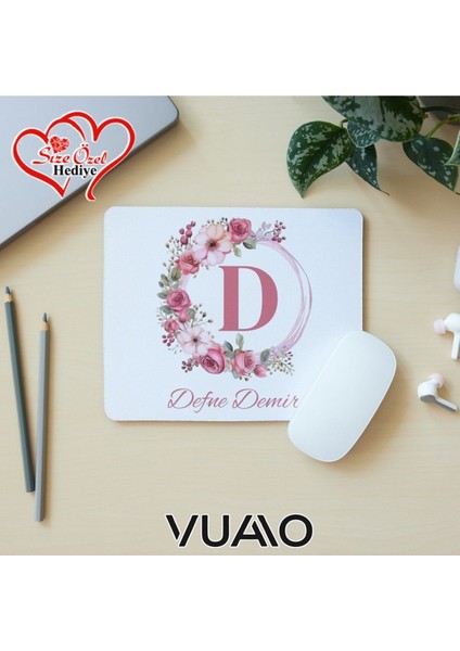 Kişiye Özel Isimli ve Harfli Desenli Mouse Pad 21X17 Cm, Kaymaz Taban - Baskılı Mousepad