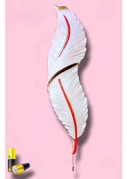 Tüy Aplik Ledli Pilli Dekoratif Duvar Aydınlatma - Şık Ve Modern Tasarım - (60*16 CM)