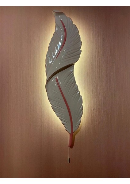 Tüy Aplik Ledli Pilli Dekoratif Duvar Aydınlatma - Şık Ve Modern Tasarım - (60*16 CM)