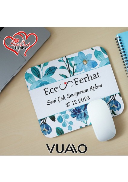 Kişiye Özel Isimli ve Tarihli Desenli Mouse Pad 21X17 Cm, Kaymaz Taban - Baskılı Mousepad