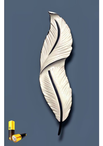 Tüy Aplik Ledli Pilli Dekoratif Duvar Aydınlatma - Şık Ve Modern Tasarım - (60*16 cm )