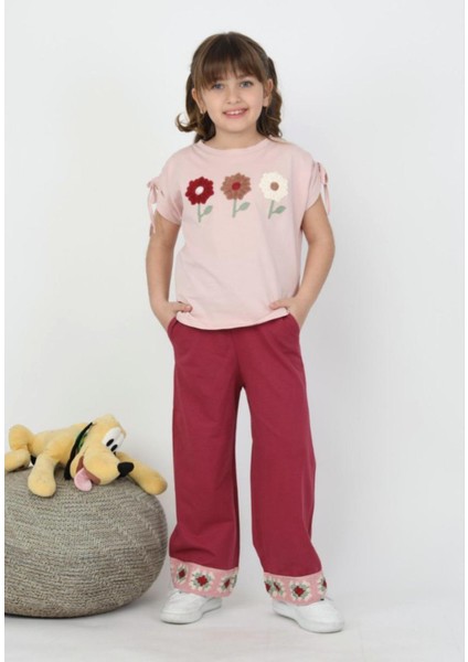 Önü Çiçek Işlemeli Kız Çocuk Alt Üst Takım fiyatları