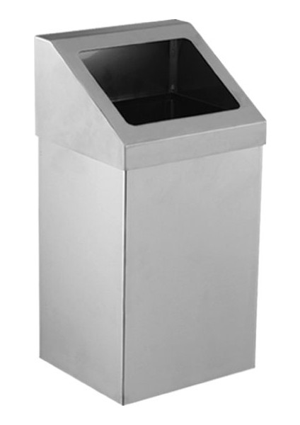Krom Açık Çatı Kapaklı Çöp Kovası - Bahçe ve ofis çöp kovası 36 Litre