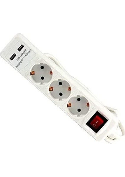 T 24023 USB Girişli Üçlü Grup Priz ve Uzatma Kablosu