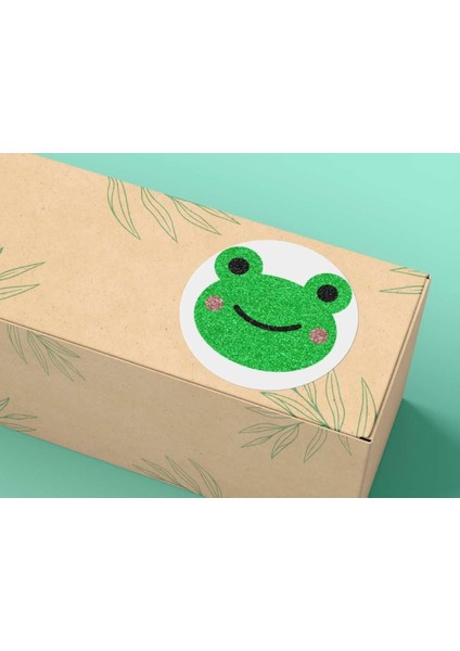 Sevimli Yeşil Kurbağa Yuvarlak Mat Çıkartma Round Cute Frog Sticker 4 cm (40 Adet) (Kurbağa)