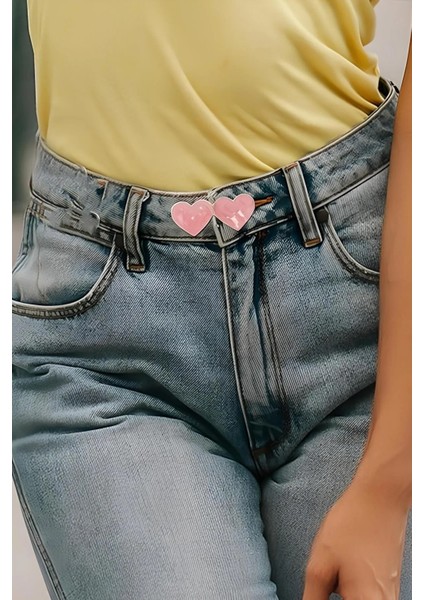 Pantolon Beli Daraltma Aparatı, Broş, Pembe Kalp Kemer , Pembe Renk Kalp Bel Daraltma Çıtçıtı
