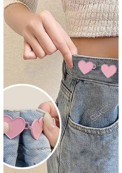 Pantolon Beli Daraltma Aparatı, Broş, Pembe Kalp Kemer , Pembe Renk Kalp Bel Daraltma Çıtçıtı
