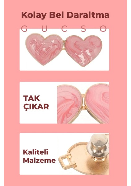 Pantolon Beli Daraltma Aparatı, Broş, Pembe Kalp Kemer , Pembe Renk Kalp Bel Daraltma Çıtçıtı