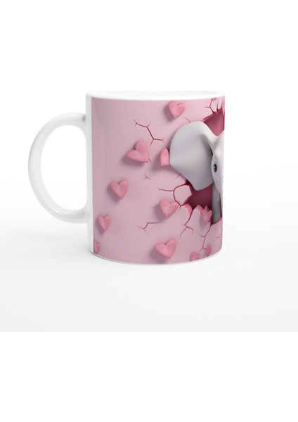 Pembe Kalpli Duvardan Bakan Sevimli Fil Temalı Baskılı Kupa Bardak fiyatları