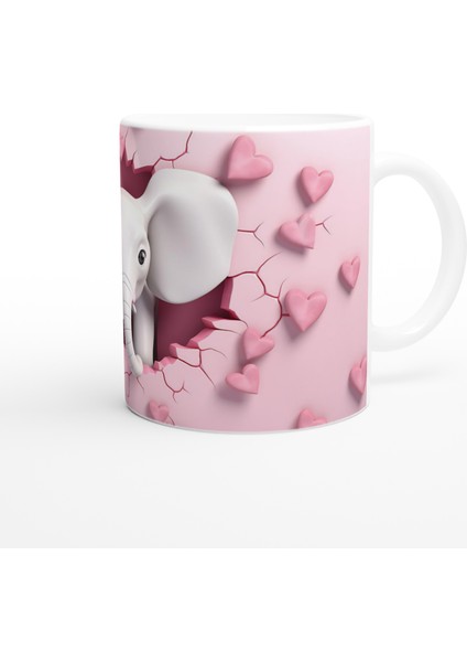 Pembe Kalpli Duvardan Bakan Sevimli Fil Temalı Baskılı Kupa Bardak modelleri