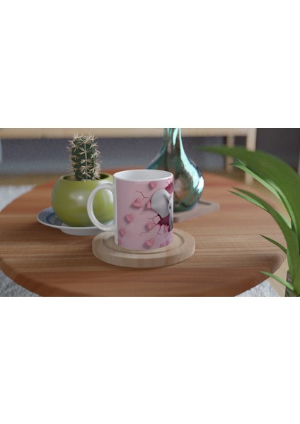 Pembe Kalpli Duvardan Bakan Sevimli Fil Temalı Baskılı Kupa Bardak fırsatları