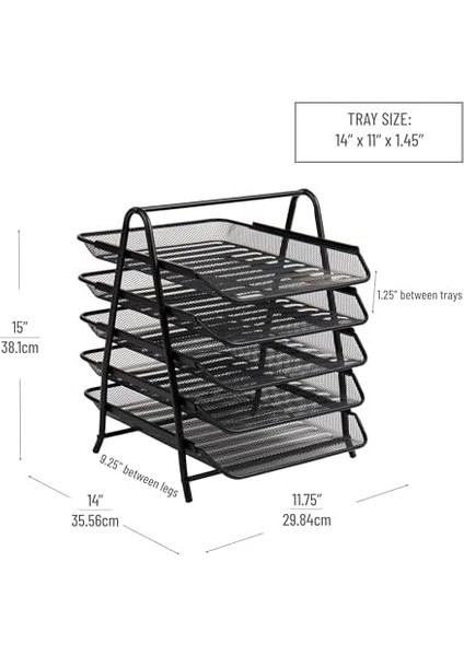 Reader 5tpaper-Blk 5 Katmanlı Kağıt Tepsisi, Dosya Depolama, Masaüstü Düzenleyici, Metal Ağ, 30 cm U x 35 cm G x 14,5 Inç Y, Siyah modelleri