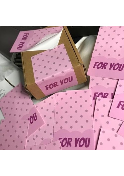 Pembe For You Sticker Kuşe Parlak Selefonlu Dikey Etiket Dikdörtgen Senin Için Yazılı Çıkartma 8x5 cm - (40 Adet)