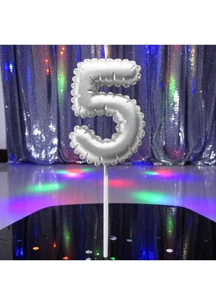 Gümüş Folyo Balon Şeklinde Pasta Mumu Gümüş Beş 5 Numara Mum Gümüş Pasta Mumu Gümüş Doğum Günü Mumu