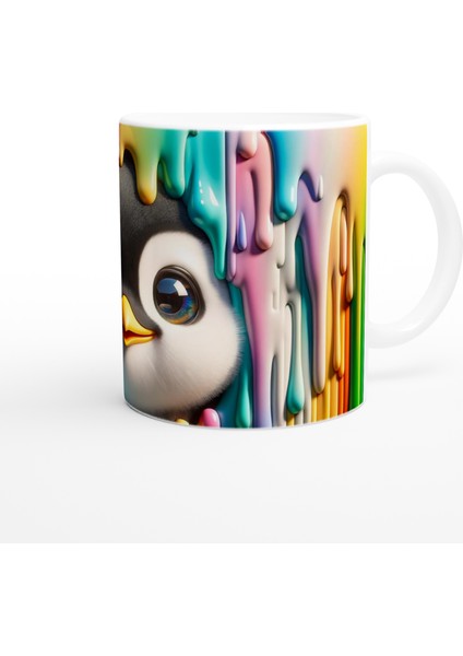 Renkli Boyalar Arasından Bakan Penguen Temalı Baskılı Kupa Bardak modelleri