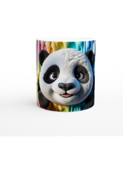 Renkli Damlaların Arasından Bakan Sevimli Panda Temalı Baskılı Kupa Bardak
