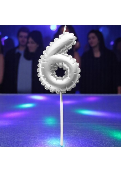 Gümüş Folyo Balon Şeklinde Pasta Mumu Gümüş Altı 6 Numara Mum Gümüş Pasta Mumu Gümüş Doğum Günü Mumu
