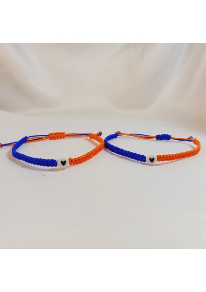 Turuncu Lacivert Başakşehir Fk Kalp Figürlü Boncuk 2'li Çift Bileklik, Makrome Bileklik, Ip Bileklik, Örgü Bileklik, Sevgili Bilekliği, Arkadaşlık Bilekliği, Unisex Hediyelik Bileklik