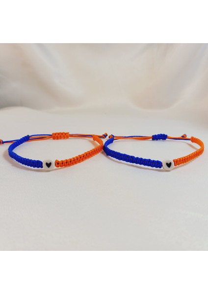 Turuncu Lacivert Başakşehir Fk Kalp Figürlü Boncuk 2'li Çift Bileklik, Makrome Bileklik, Ip Bileklik, Örgü Bileklik, Sevgili Bilekliği, Arkadaşlık Bilekliği, Unisex Hediyelik Bileklik modelleri