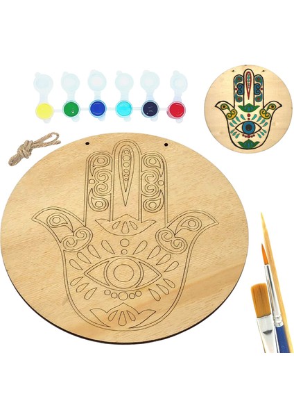 Inside Hamsa Fatma Ana Eli Ahşap Boyama Tuval Seti Hobi Kiti 20 cm