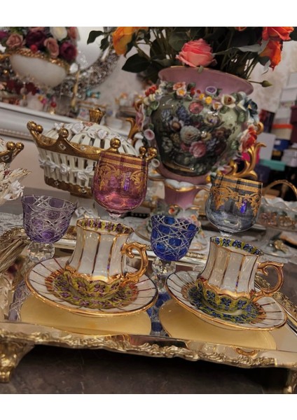 Esterhomedecor 6 Kişilik El Boyama Porselen Kahve Fincan Takımı modelleri
