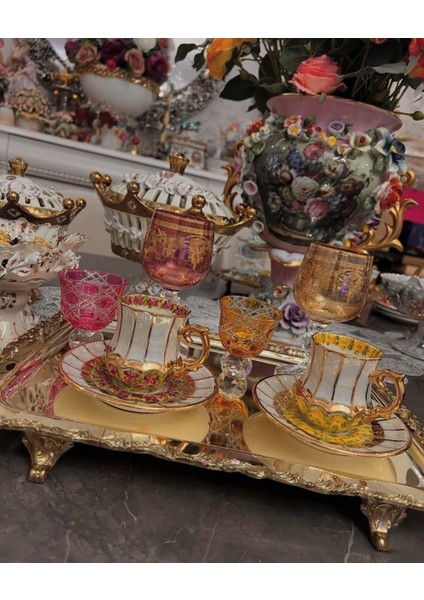 Esterhomedecor 6 Kişilik El Boyama Porselen Kahve Fincan Takımı fırsatları