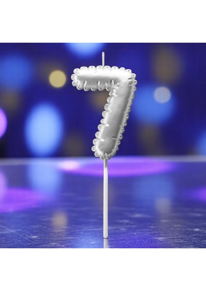 Gümüş Folyo Balon Şeklinde Pasta Mumu Gümüş Yedi 7 Numara Mum Gümüş Pasta Mumu Gümüş Doğum Günü Mumu