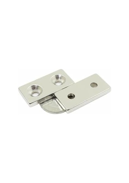 Adet Köşeli Neodyum Mıknatıs 40X20X5 mm Delik Çapı D10/D5MM - Çift Havşa Delikli