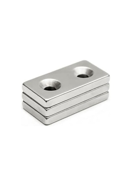 Adet Köşeli Neodyum Mıknatıs 40X20X5 mm Delik Çapı D10/D5MM - Çift Havşa Delikli