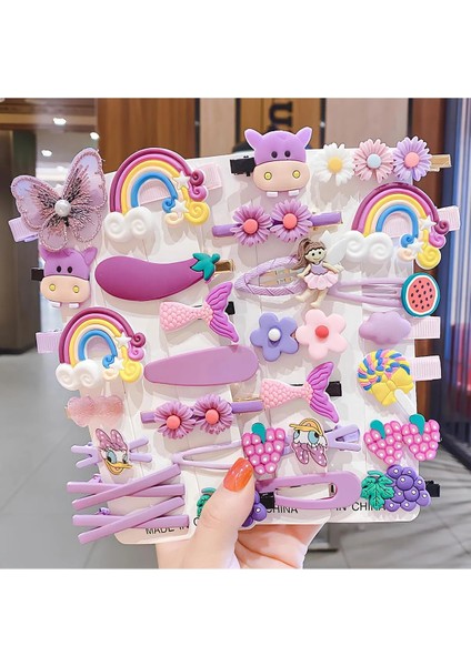 Çocuk Tokası 14 Adet, Renkli Sarı, Pembe, Mor, Tokalar, Çocuk Saç Aksesuarları, Sevimli Kız Tokaları