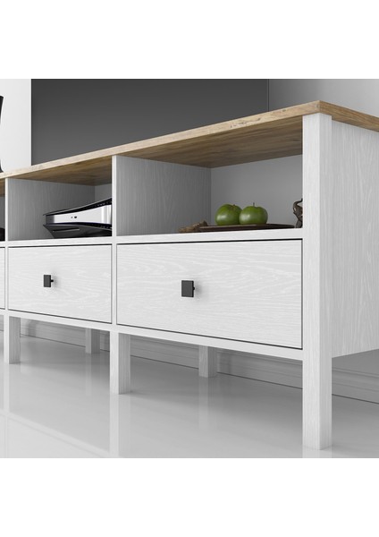 Venezia 3 Çekmece 3 Bölmeli Ahşap Ayaklı Tv 150 cm Tv Ünitesi - Minifiksli - Wood Beyaz modelleri