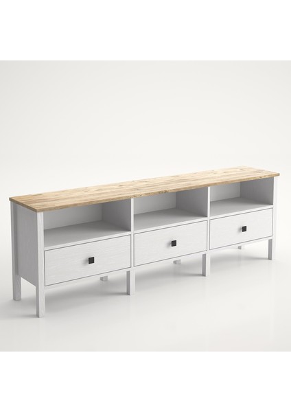 Venezia 3 Çekmece 3 Bölmeli Ahşap Ayaklı Tv 150 cm Tv Ünitesi - Minifiksli - Wood Beyaz indirimleri