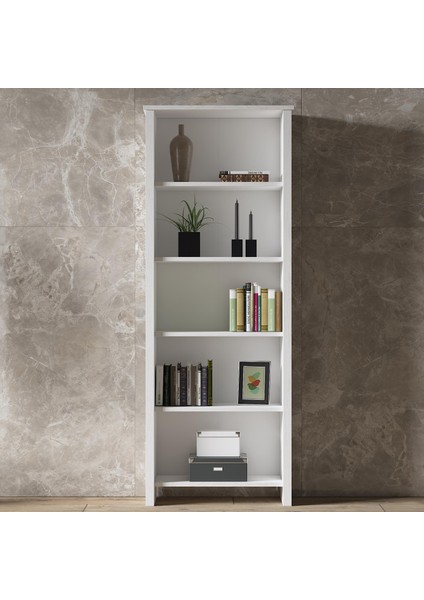 Venezia Premium Ahşap Ayaklı 5 Raflı Kitaplık - Wood Beyaz fiyatları
