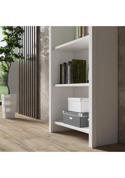 Venezia Premium Ahşap Ayaklı 5 Raflı Kitaplık - Wood Beyaz modelleri