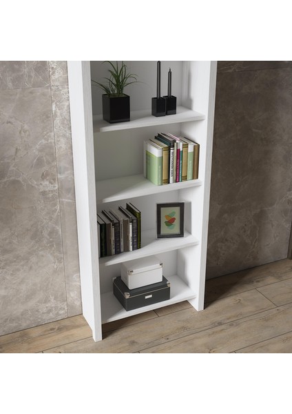 Venezia Premium Ahşap Ayaklı 5 Raflı Kitaplık - Wood Beyaz fırsatları