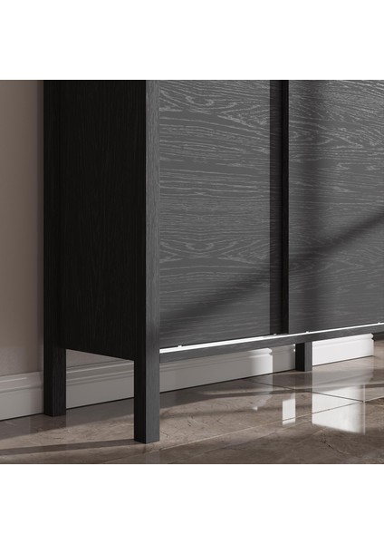 Venezia 2 Sürgülü Kapaklı, Ahşap Ayaklı, Premium Ayakkabılık, Çok Amaçlı Dolap - Minifiks - Wood Siyah modelleri