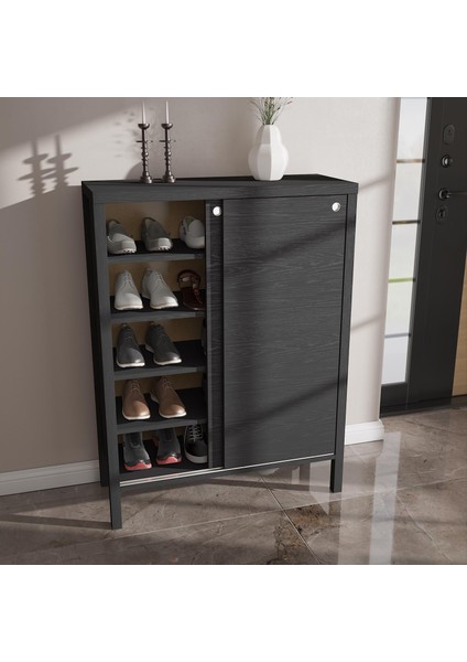 Venezia 2 Sürgülü Kapaklı, Ahşap Ayaklı, Premium Ayakkabılık, Çok Amaçlı Dolap - Minifiks - Wood Siyah fırsatları
