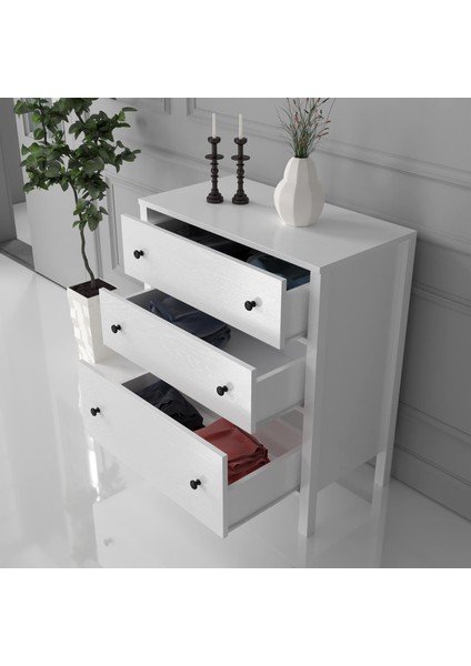 Venezia 3 Çekmeceli Şifonyer Ahşap Ayaklı - Minifiks - Wood Beyaz fırsatları