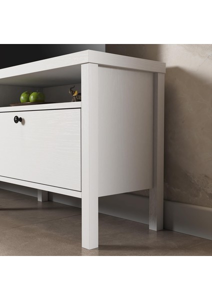 Venezia 2 Çekmece 2 Bölmeli Ahşap Ayaklı Tv 150 cm Tv Ünitesi - Minifiksli - Wood Beyaz modelleri