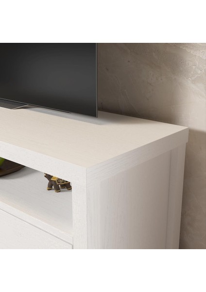 Venezia 2 Çekmece 2 Bölmeli Ahşap Ayaklı Tv 150 cm Tv Ünitesi - Minifiksli - Wood Beyaz indirimleri