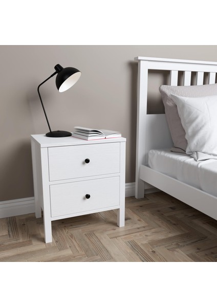 Venezia 2 Çekmeceli Ahşap Ayaklı Premium Komodin - Minifiks - Wood Beyaz