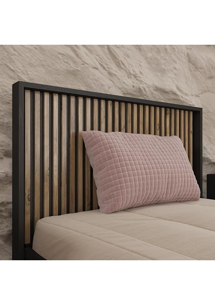 Nova Zebra Desen Tek Kişilik Premium Karyola -Minifiks - Wood Siyah / Atlantik Çam