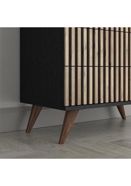 Nova Zebra Desen 4 Çekmeceli Premium Şifonyer - Minifiks - Wood Siyah / Atlantik Çam modelleri