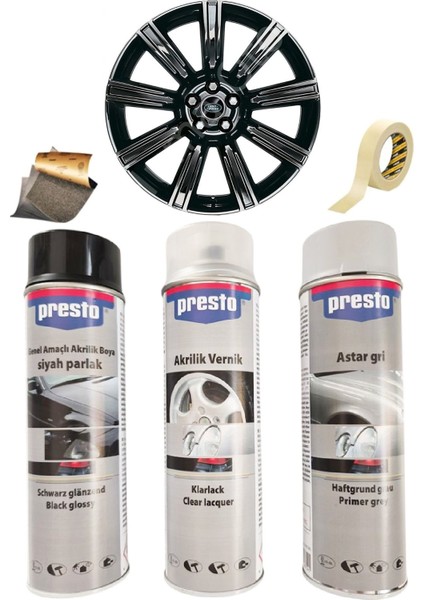 Parlak Siyah Sprey Jant Boyama Seti+Vernik+Astar 500 Ml.