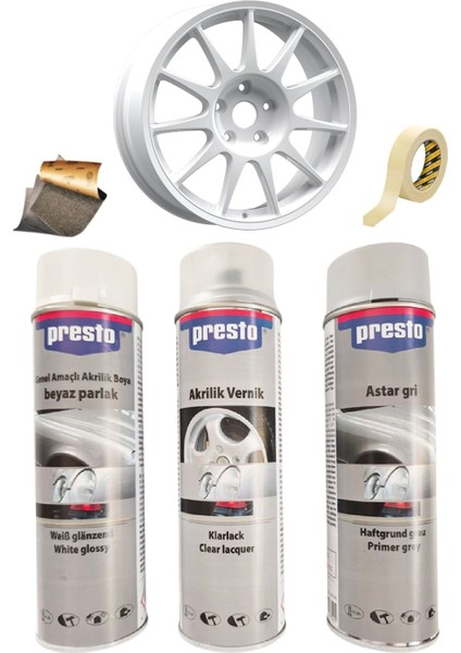 Parlak Beyaz Sprey Jant Boyama Seti+Vernik+Astar 500 Ml.
