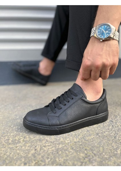 JY165 Elite Bağcıklı Cilt Erkek Günlük Sneaker Ayakkabı Cst - Siyah